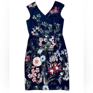 Cleo sz 2 petite dress Blue floral Sheath sleeveless V-neck Office Classic